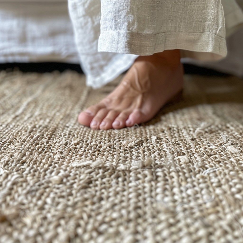 Bare feet on virgin wool rug