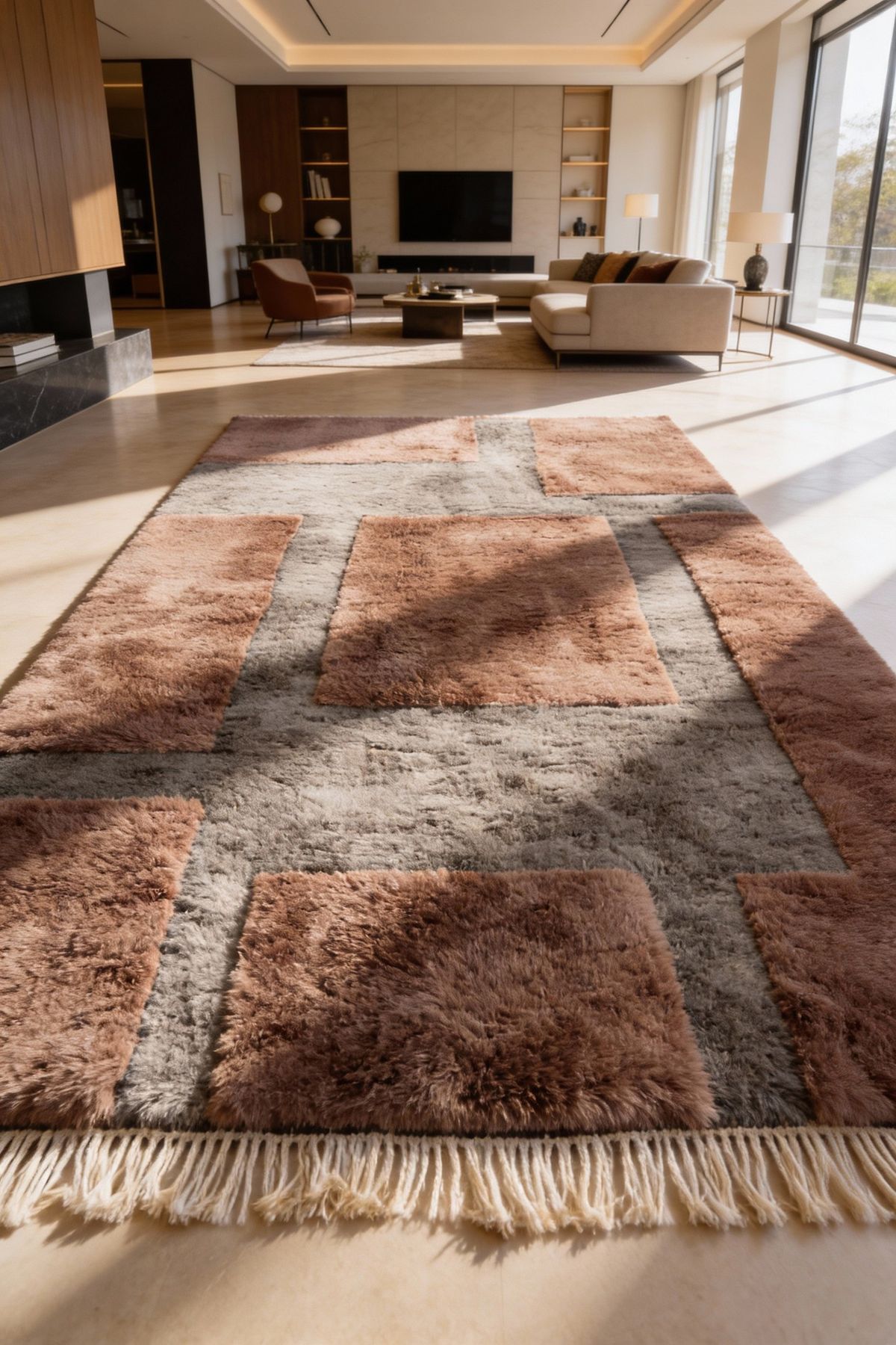 Beni Mrirt rug in minimalist modern living room