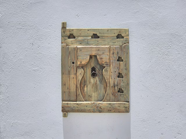 Amazigh Carved Wood Wall Panel 74×59 cm – Weathered, Niche Opening
