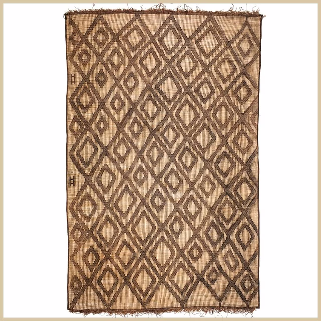 Tuareg Reed and Leather Mat 379×242 cm – Brown Diamond Lattice
