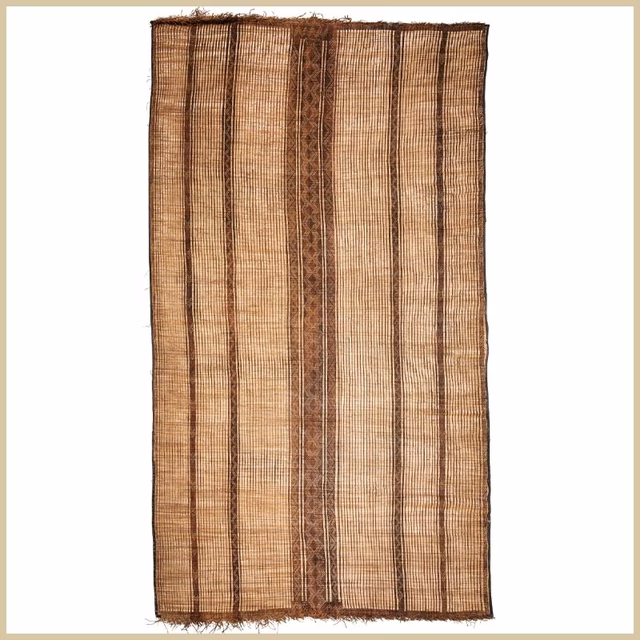 Tuareg Reed and Leather Mat 390×220 cm – Caramel, Dark Stripe Bands